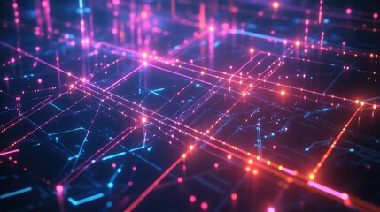 Obraz premium High-tech technology network with interconnected glowing lines and vibrant accents