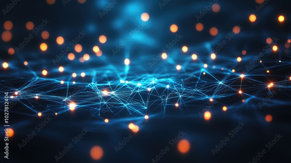 Poster high-tech network with intricate glowing technology connections in a dynamic digital environment