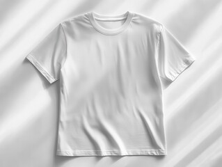 minimalistic white t-shirt displayed against a plain backdrop, providing ample space for custom designs or messages, emphasizing simplicity and versatility