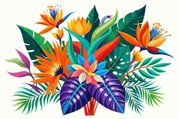 A tropical bouquet featuring Birds of Paradise with vibrant orange and blue feathers
