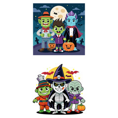 Ghostly Figures Halloween Illustration Set