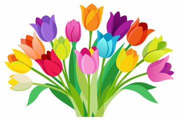 A vibrant bouquet of tulips in a rainbow of colors, bursting with life