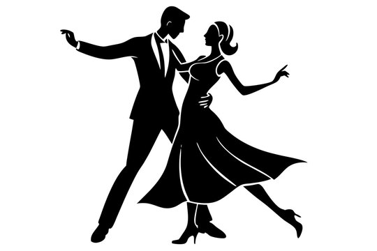 recommend clip art: Cute couple dancing | vector silhouette illustration on white background