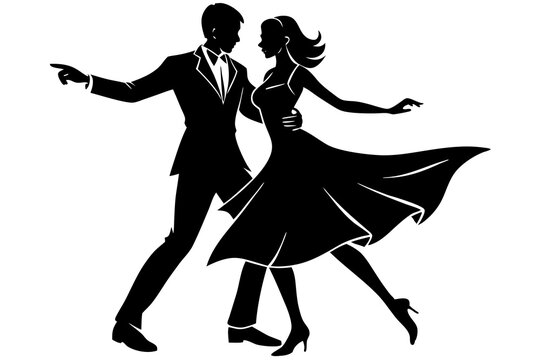 recommend clip art: Cute couple dancing | vector silhouette illustration on white background