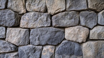 Fototapeta premium Close-up View of a Gray Stone Wall with Irregularly Shaped Stones