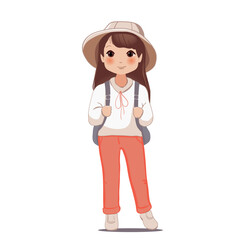 Cute school  little cartoon girl with school backpack vector illustration