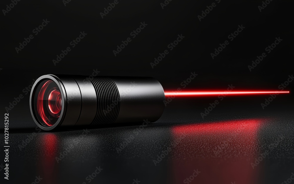 Poster sleek laser pointer emitting a vibrant red beam, emphasizing cutting-edge laser technology and appli
