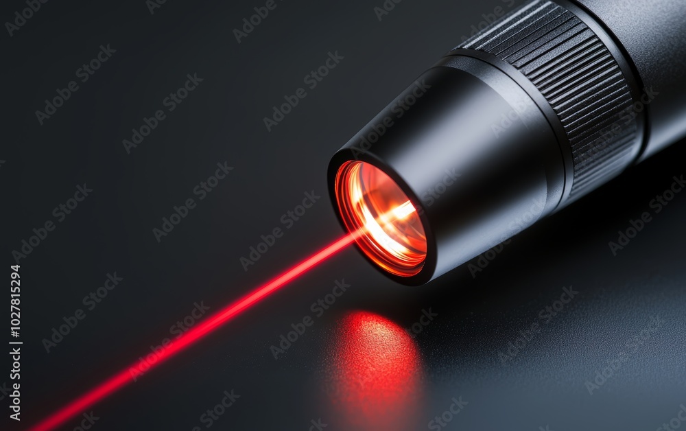 Poster sleek laser pointer emitting a vibrant red beam, emphasizing cutting-edge laser technology and appli