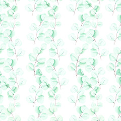 watercolor hand draw eucalyptus seamless pattern - illustration for design, wrapping paper, fabric, textile