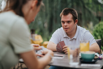 A group of young friends enjoys a card game outside, fostering connection and fun in a relaxed and natural environment.
