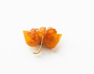Vintage flower boquet brooch with real amber stones