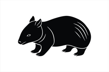 Obraz premium Wombat animal linocut silhouette black color vector art illustration.