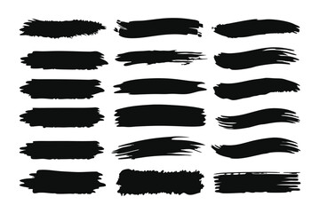 Set of vector black paint, ink brush stroke, brush, line, or texture. Dirty artistic design element, box, frame on white background