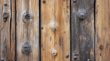 Close-up of Weathered Wooden Planks with Knots and Nails