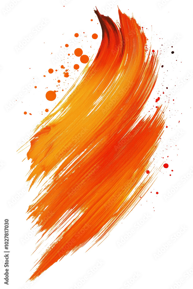 Poster vibrant orange and red brush strokes creating dynamic texture on a white canvas