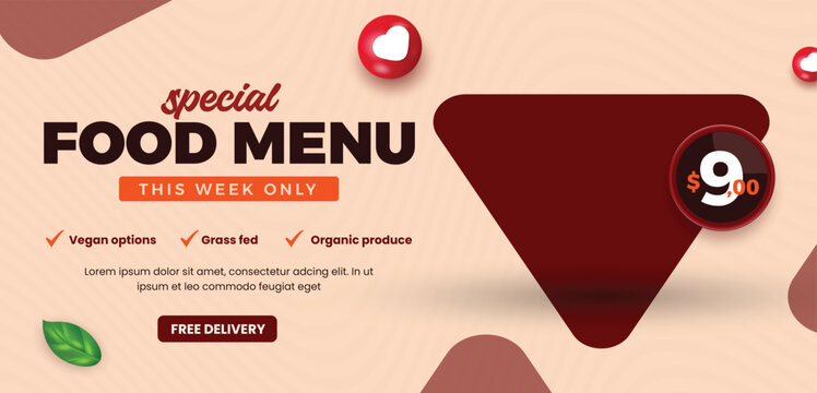 Food menu and restaurant web banner template