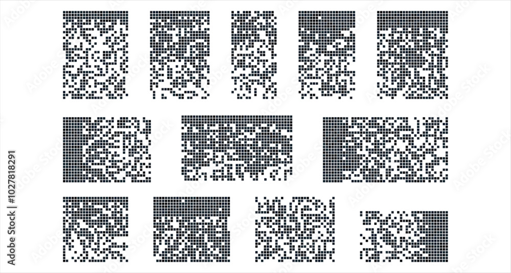 Aufkleber pixel disintegration backgrounds. dispersed dotted pattern. retro 8 bit game effect. mosaic texture 