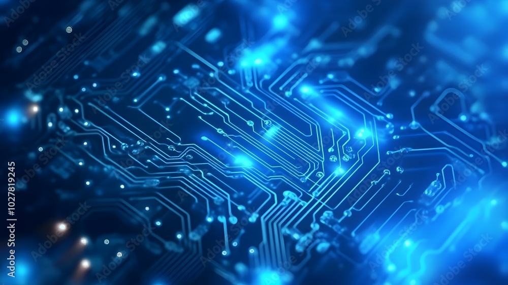 Poster futuristic digital circuit board backdrop with glowing blue technological patterns