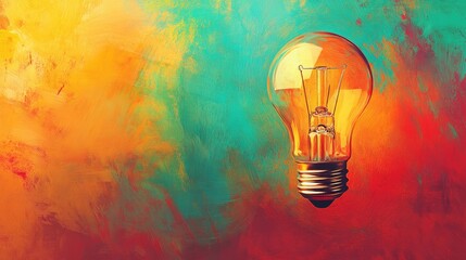 Lightbulb with a vibrant, abstract background and ample room for text overlay