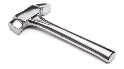 High-polish hammer with a reflective surface, isolated on white, representing industrial design and modern craftsmanship tools