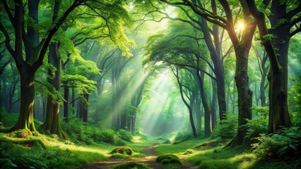 Obraz premium Enchanting forest with lush green trees