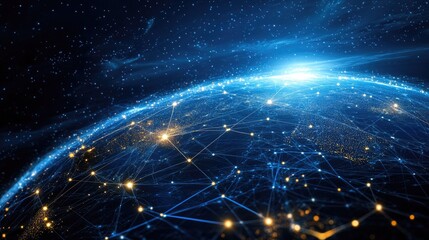 Modern digital globe with glowing network lines and data points, illustrating seamless global connectivity and tech integration