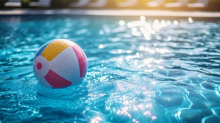 Vibrant Beach Ball Floating in Sparkling Blue Swimming Pool Under Sunlight on a Summer Day