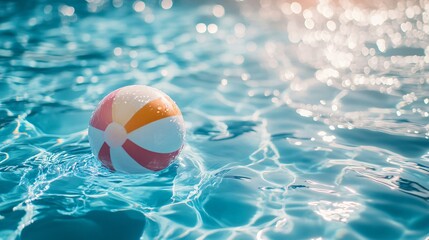 Vibrant Beach Ball Floating in Sparkling Blue Pool Water on a Sunny Day Creating a Fun and Relaxing Summer Atmosphere