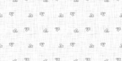 Seamless french taupe floral farmhouse linen printed fabric background. Light mottled grey cottage pattern. Shabby chic woven 2 tone cloth effect. Textile rustic organic ecru neutral all over print.