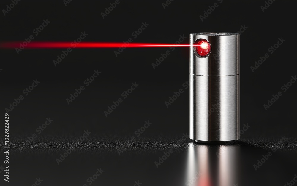Poster sleek laser pointer emitting a vibrant red beam, emphasizing cutting-edge laser technology and appli