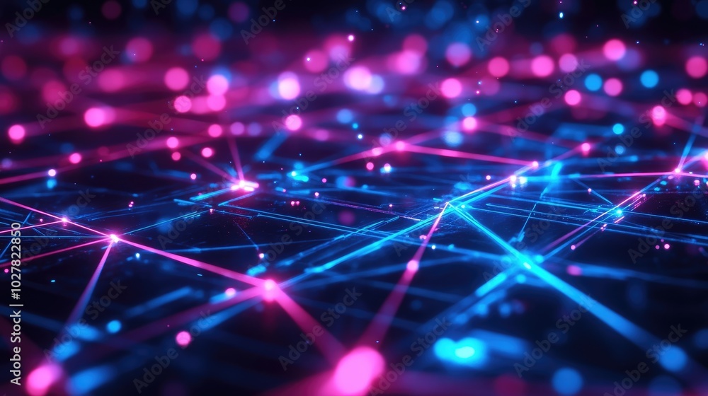 Poster neon abstract network of connected lines creating a high-tech digital environment