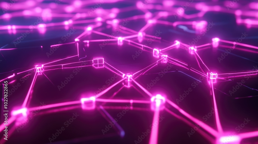 Poster neon abstract network of connected lines creating a high-tech digital environment