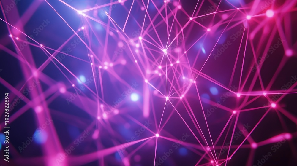 Poster neon abstract network of connected lines creating a high-tech digital environment