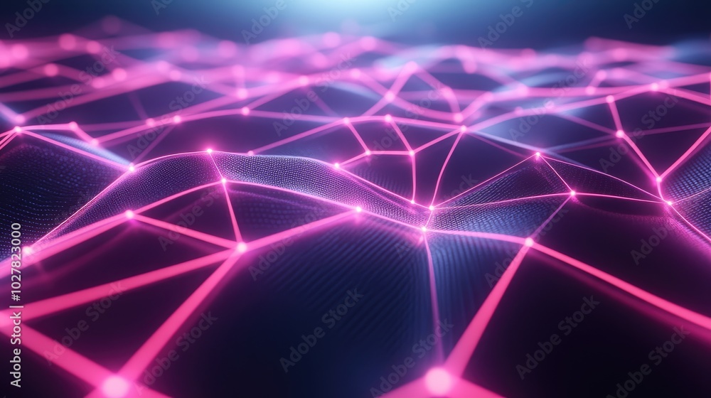 Poster neon abstract network of connected lines creating a high-tech digital environment