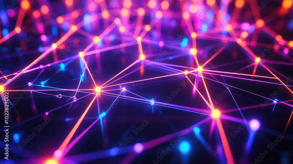 Poster neon abstract network of connected lines creating a high-tech digital environment