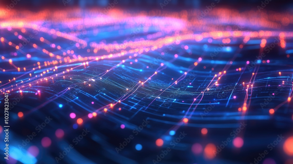 Poster neon abstract network of connected lines creating a high-tech digital environment