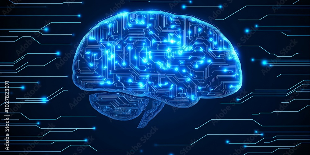 Aufkleber a glowing digital brain with circuit board patterns.