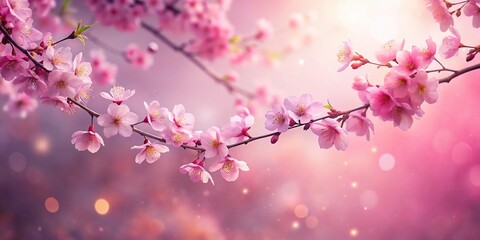 Fototapeta premium Ethereal cherry blossom in dreamy pink background with a tilted angle
