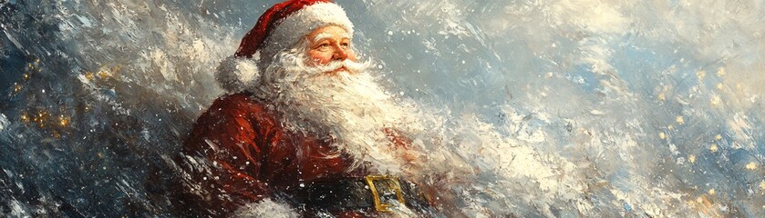 Traditional Santa Claus in a Snowy Winter Wonderland with a Joyful Expression and Fluffy White Beard