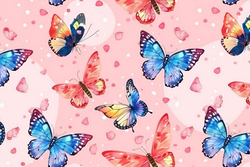 A group of butterflies on a pink background
