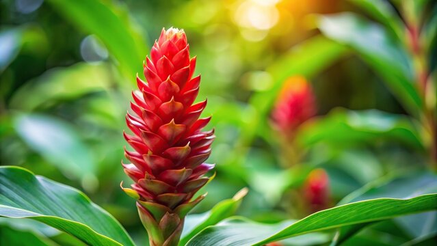 Exotic ginger flower plant with scientific name Costus speciosus in full bloom