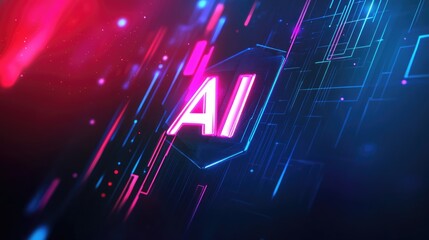 Sleek logo with "AI" as the focal point, surrounded by digital lines and a gradient background to highlight its tech essence