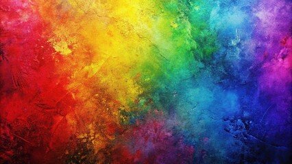 Fototapeta premium Extreme close-up abstract background with vivid red, purple, yellow, blue, and green colors in a grunge wall gradient
