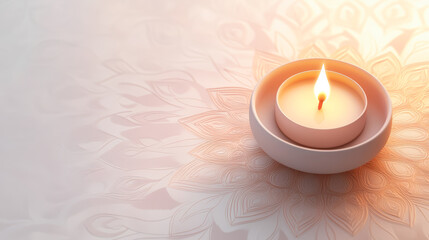 Diwali festive background with illuminated tea light candle on elegant mandala pattern for Ganesh Lakshmi puja celebration greetings wallpaper design
