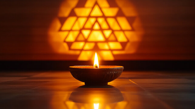 Diwali festival celebration background with illuminated diya oil lamp and shree yantra background hindu religion spirituality india festive season light decoration prosperity wealth good luck
