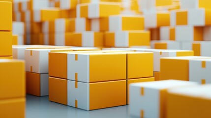 Colorful stacked boxes in a warehouse environment