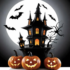 halloween background with pumpkin and bats