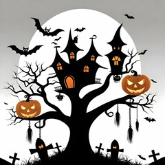 halloween background with pumpkin and bats