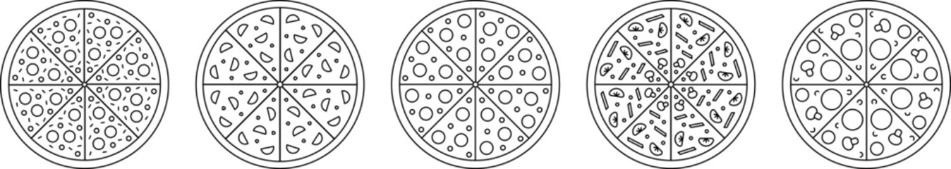 Pizza line icon. Vector thin sign of fast food illustration. Pizzeria cafe logo