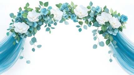 Beautiful floral arrangement with white roses and blue accents, perfect for weddings, events, or home decor.